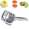 1pc Tomato Lemon Slicer Holder, Round Fruits Onion Shredder Cutter Guide Tongs With Handle, Stainless Steel Kitchen Cutting Potato Lime Food Stand