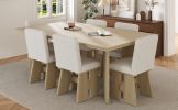 TOPMAX Modern 7-Piece Dining Table Set with 6 Upholstered Dining Chairs, Natural