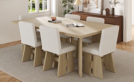 TOPMAX Modern 7-Piece Dining Table Set with 6 Upholstered Dining Chairs, Natural