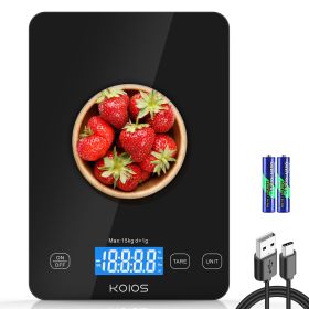 KOIOS Food Scale, 33lb/15kg Digital Kitchen Scale Grams and Ounces for Cooking Baking, 1g/0.1oz Precise Graduation, Type-C Charging, Tare Function, AA