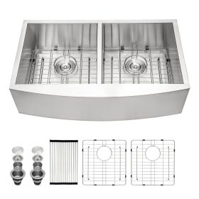 36 Inch Farmhouse Sink 18 Gauge Kitchen Sink Apron Front Double Bowl 50/50 Stainless Steel Sink