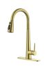 Gold Kitchen Faucets with Pull Down Sprayer, Kitchen Sink Faucet with Pull Out Sprayer, Fingerprint Resistant, Single Hole Deck Mount, Single Handle C