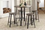 Rustic Industrial Style 5pc Counter Height Set Round Table and 4 Stools Gray Metal Finish Furniture