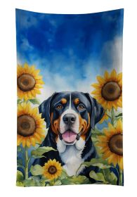 Greater Swiss Mountain Dog in Sunflowers Kitchen Towel Dish Cloths Guest Hand Towel Decorative Bathroom Towel for Face,Tea, Dishcloth, Kitchen and Bat