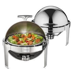 VEVOR Roll Top Chafing Dish Buffet Set, 6 Qt 2 Pack, Stainless Steel Chafer with 2 Full Size Pans, Round Catering Warmer Server with Lid Water Pan Sta