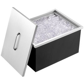 VEVOR Drop in Ice Chest, 20"L x 14"W x 12"H Stainless Steel Ice Cooler, Commercial Ice Bin with Cover, 40 qt Outdoor Kitchen Ice Bar, Drain-pipe and D