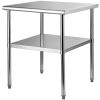 VEVOR Stainless Steel Prep Table, 30 x 30 x 36 Inch, 800lbs Load Capacity Heavy Duty Metal Worktable with Adjustable Undershelf & Feet, Commercial Wor