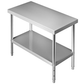 VEVOR Stainless Steel Prep Table, 48 x 18 x 34 Inch, 550lbs Load Capacity Heavy Duty Metal Worktable with Adjustable Undershelf, Commercial Workstatio