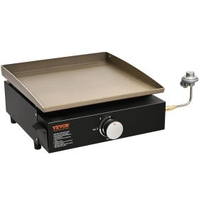 VEVOR Commercial Griddle, 16.9" Heavy Duty Manual Flat Top Griddle, Countertop Gas Grill with Non-Stick Cooking Plate, Steel LPG Gas Griddle, 1-Burner