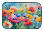 Anemones in Watercolor Dish Drying Mat Absorbent Dish Drying Mat Pad for Kitchen Counter Dish Drainer Mat for Countertop, 14 x 21", Multicolor