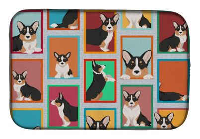Lots of Tricolor Cardigan Corgi Dish Drying Mat Absorbent Dish Drying Mat Pad for Kitchen Counter Dish Drainer Mat for Countertop, 14 x 21", Multicolo