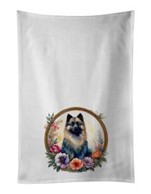 Keeshond and Flowers Kitchen Towel Set of 2 White Dish Towels Decorative Bathroom Hand towel for Hand, Face, Hair, Yoga, Tea, Dishcloth, 19 X 28", Whi