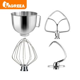 Stand Mixer Accessories 4-piece Set, Stainless Steel Whisk, Dough Hook, 5-Quart Whisk And Stainless Steel Mixing Bowl, Replaceable Food Mixer Accessor