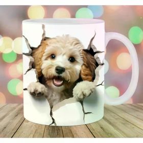 3D Cockapoo Hole In A Wall Mug Wrap, 11oz Mug Template, Mug Sublimation Design, Dog Mug