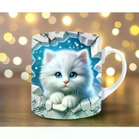 3D Kitten Hole In A Wall Mug Wrap Snow Mug Wrap Sublimation Design 11oz Mug Wrap Coffee Cup