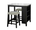 Dining Room Transitional 3pc Dining Set Gloss Table Top w Storage Shelves Side 2x Stools Black Ivory White