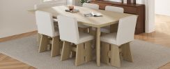 TOPMAX Modern 7-Piece Dining Table Set with 6 Upholstered Dining Chairs, Natural