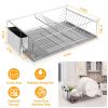 Dish Drying Rack Stainless Steel Dish Rack w/ Drainboard Cutlery Holder Kitchen Dish Organizer