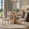 TREXM 5-Piece Retro Dining Set, Round Table with Pedestal Table Base and 4 Upholstered Chairs for Dining Room and Kitchen (Natural Wood Wash)