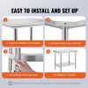 VEVOR Stainless Steel Prep Table, 35 x 24 x 31 Inch, 700 lbs Load Capacity, Heavy Duty Metal Worktable with 3 Adjustable Height Levels, Commercial Wor