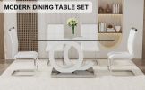 Table and chair set.63"x35.4 Rectangular Transprant Tempered glass Dining Tabletop with White MDF OC shaped bracket.Paried with 4 White high-quality P