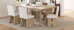 TOPMAX Modern 7-Piece Dining Table Set with 6 Upholstered Dining Chairs, Natural