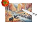 Bears Autumn in the Woods Glass Cutting Board Decorative Tempered Glass Kitchen Cutting and Serving Board Large Size Chopping Board