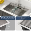 33 Inch Single Bowl Top Mount Drop In Stainless Steel Workstation Kitchen Sink With Bottom Grid and Basket Drain and Roll-Up Drying Rack and Colander