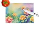 NEW Chrysanthemums in Watercolor Glass Cutting Board Decorative Tempered Glass Kitchen Cutting and Serving Board Large Size Chopping Board