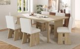 TOPMAX Modern 7-Piece Dining Table Set with 6 Upholstered Dining Chairs, Natural