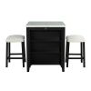 Dining Room Transitional 3pc Dining Set Gloss Table Top w Storage Shelves Side 2x Stools Black Ivory White