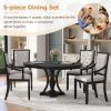 TREXM Retro 5-piece Dining Set Extendable Round Table and 4 Chairs for Kitchen Dining Room (BLACK OAK)