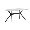 Modern 7pc Dining Table Set with 6x Chairs Gray Upholstered Sintered Stone Tabletop Black Metal Legs Kitchen Dining Furniture