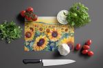 NEW Kansas Sunflowers in Watercolor Glass Cutting Board Decorative Tempered Glass Kitchen Cutting and Serving Board Large Size Chopping Board