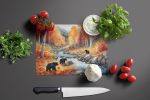 Bears Autumn in the Woods Glass Cutting Board Decorative Tempered Glass Kitchen Cutting and Serving Board Large Size Chopping Board