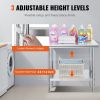 VEVOR Stainless Steel Prep Table, 35 x 24 x 31 Inch, 700 lbs Load Capacity, Heavy Duty Metal Worktable with 3 Adjustable Height Levels, Commercial Wor