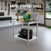 VEVOR Stainless Steel Prep Table, 35 x 24 x 31 Inch, 700 lbs Load Capacity, Heavy Duty Metal Worktable with 3 Adjustable Height Levels, Commercial Wor