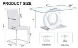 Table and chair set.63"x35.4 Rectangular Transprant Tempered glass Dining Tabletop with White MDF OC shaped bracket.Paried with 4 White high-quality P