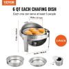 VEVOR Roll Top Chafing Dish Buffet Set, 6 Qt 2 Pack, Stainless Steel Chafer with 2 Full Size Pans, Round Catering Warmer Server with Lid Water Pan Sta