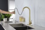 Gold Kitchen Faucets with Pull Down Sprayer, Kitchen Sink Faucet with Pull Out Sprayer, Fingerprint Resistant, Single Hole Deck Mount, Single Handle C