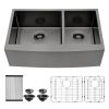 36 Inch Gunmetal Black Farmhouse Sink 16 Gauge Kitchen Sink Apron Front Double Bowl 50/50 Stainless Steel Sink