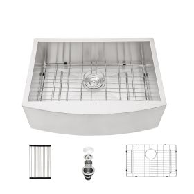 Farmhouse Apron Handmade Stainless Steel Kitchen Sink, Apron Front Single Bowl Bar Sink with Drain Kit (Color: Stainless Steel Brushed, size: 24"x20")