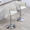360° Fabric cover Swivel Bar Stools Set of 2, Adjustable Counter Height Bar Chairs with Woven Back & Footrest,Silver chromed Bar Stools for Kitchen Is