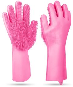 1 Pair Magic Silicone Brush Dishwashing Gloves Cleaning Sponge Pet Scrubber Heat Resistant Wash Gloves (Option: DishWashGlove(Blue))