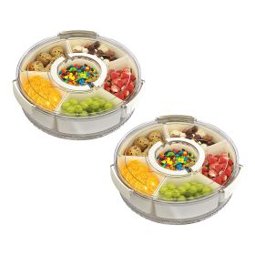 2Pcs Divided Serving Tray with Lid and Handle 360° Rotatable Snack Box Container with 6 Dividers Clear Portable Snack Platters for Fruit Candy Nut Sna (Option: 2PcsDividServingTray(L))